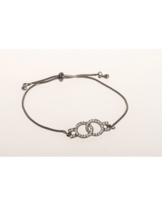 Beautiful oxidised bracelet with two rings and rhinestones